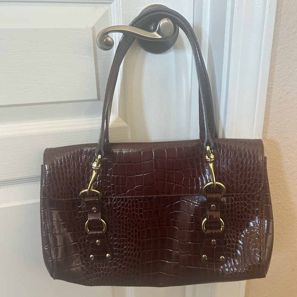 Lauren Ralph Lauren Crocodile-Embossed Handbag With Gold Hardware